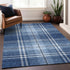 9' X 12' Navy Blue And Ivory Plaid Washable Area Rug With UV Protection