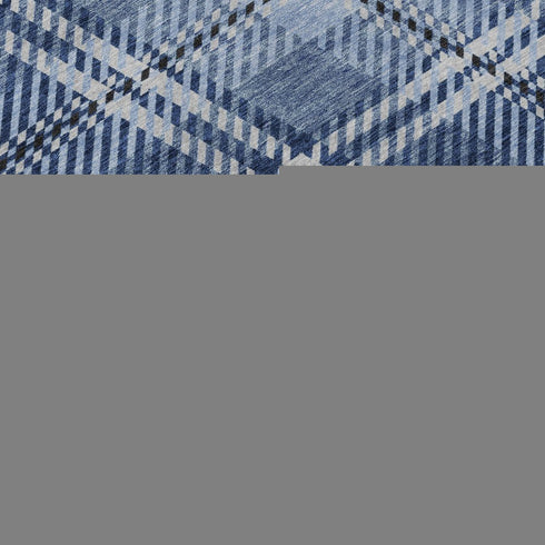 9' X 12' Navy Blue And Ivory Plaid Washable Area Rug With UV Protection