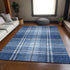 9' X 12' Navy Blue And Ivory Plaid Washable Area Rug With UV Protection