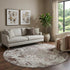 8' Taupe Beige And Gray Damask Washable Round Rug With UV Protection