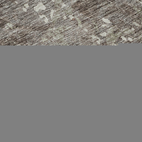 8' Taupe Beige And Gray Damask Washable Round Rug With UV Protection