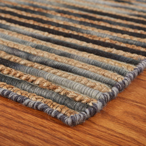 5' X 8' Charcoal Cream And Natural Striped Hand Braided Area Rug
