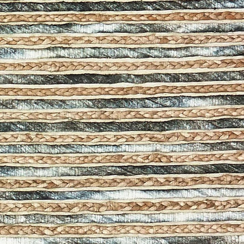 5' X 8' Charcoal Cream And Natural Striped Hand Braided Area Rug