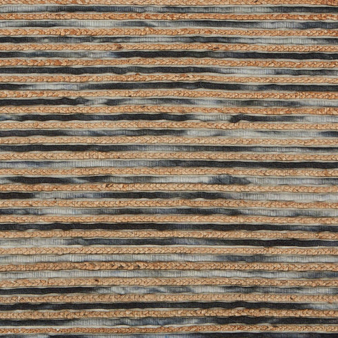 5' X 8' Charcoal Cream And Natural Striped Hand Braided Area Rug