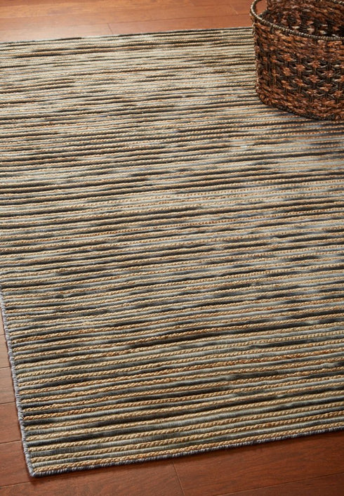 5' X 8' Charcoal Cream And Natural Striped Hand Braided Area Rug