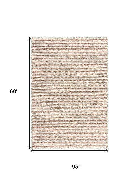 5' X 8' Natural And Silver Striped Hand Braided Area Rug