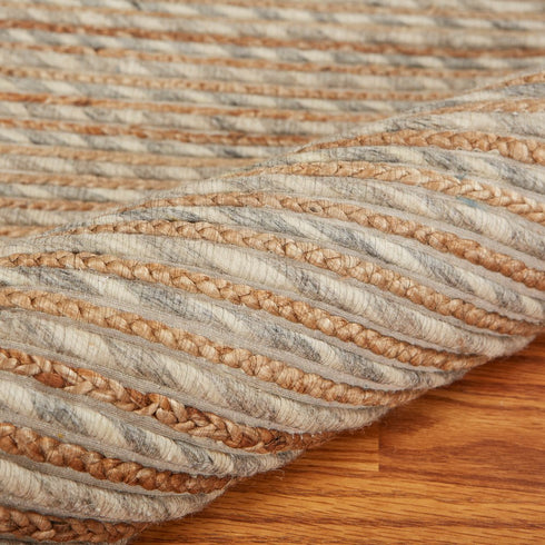 5' X 8' Natural And Silver Striped Hand Braided Area Rug
