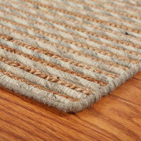 5' X 8' Natural And Silver Striped Hand Braided Area Rug