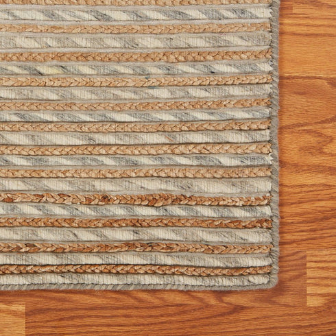 5' X 8' Natural And Silver Striped Hand Braided Area Rug