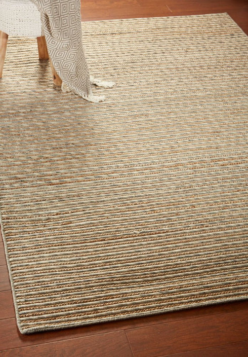 5' X 8' Natural And Silver Striped Hand Braided Area Rug