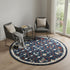 7' Navy Blue And Red Wool Trellis Hand Tufted Round Rug