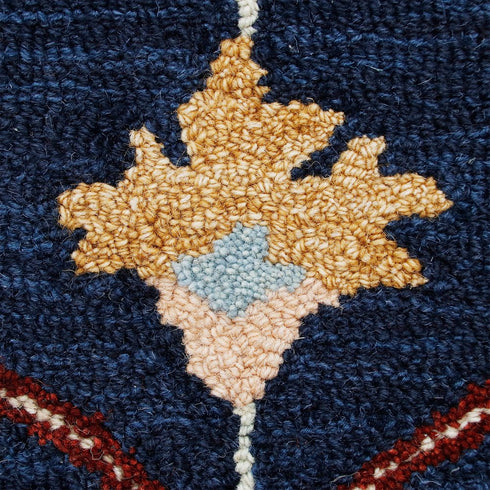 7' Navy Blue And Red Wool Trellis Hand Tufted Round Rug