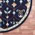 7' Navy Blue And Red Wool Trellis Hand Tufted Round Rug