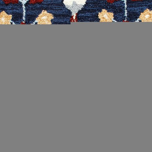 7' Navy Blue And Red Wool Trellis Hand Tufted Round Rug