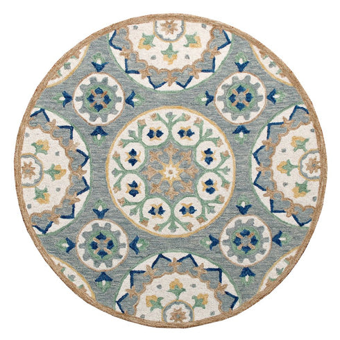 7' Brown And Gray Wool Medallion Hand Tufted Round Rug