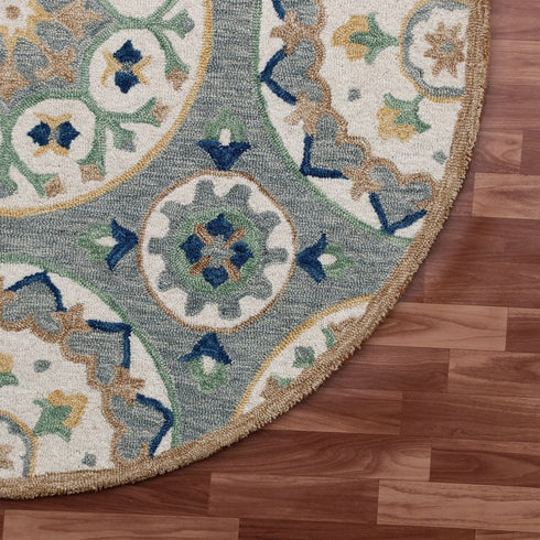 7' Brown And Gray Wool Medallion Hand Tufted Round Rug
