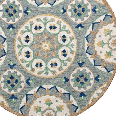 7' Brown And Gray Wool Medallion Hand Tufted Round Rug