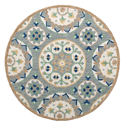 7' Brown And Gray Wool Medallion Hand Tufted Round Rug
