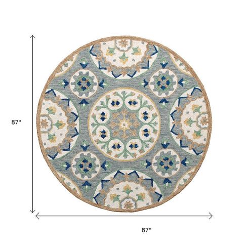 7' Brown And Gray Wool Medallion Hand Tufted Round Rug