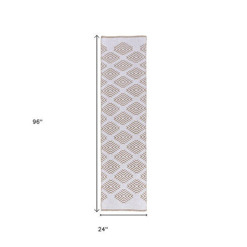 8' Tan And Ivory Diamond Hand Woven Runner Rug