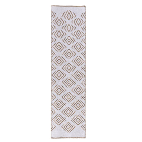 8' Tan And Ivory Diamond Hand Woven Runner Rug