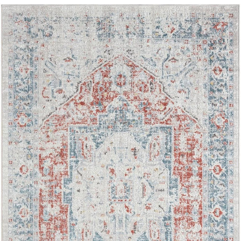 8' X 10' Blue And Orange Medallion Area Rug With UV Protection