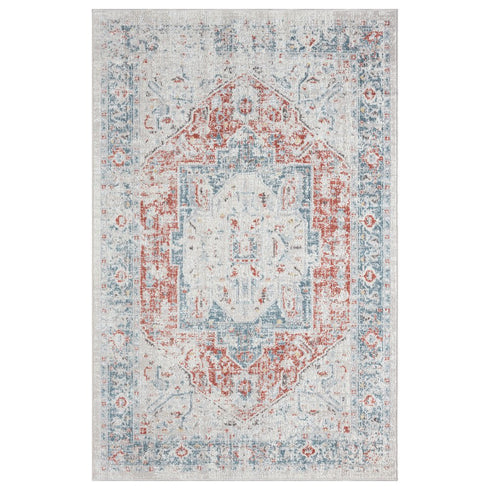 8' X 10' Blue And Orange Medallion Area Rug With UV Protection