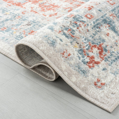 8' X 10' Blue And Orange Medallion Area Rug With UV Protection
