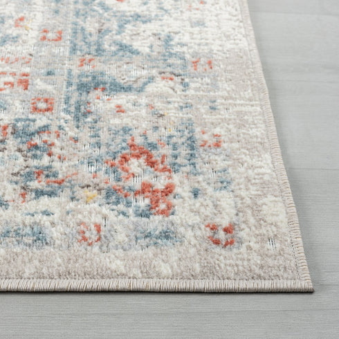 8' X 10' Blue And Orange Medallion Area Rug With UV Protection