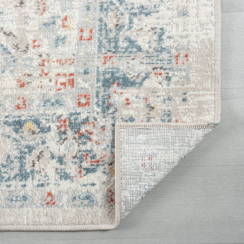 8' X 10' Blue And Orange Medallion Area Rug With UV Protection