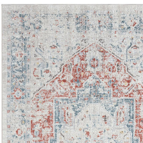 8' X 10' Blue And Orange Medallion Area Rug With UV Protection