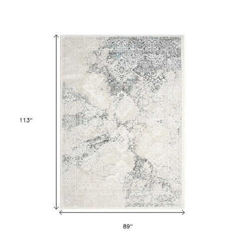 8' X 10' Beige And Blue Damask Area Rug