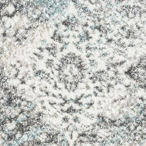 8' X 10' Beige And Blue Damask Area Rug