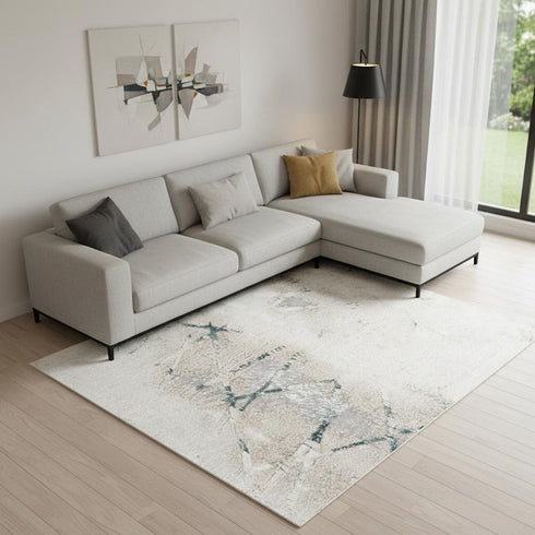 8' X 10' Beige And Blue Abstract Area Rug