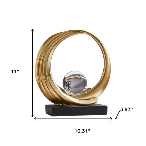 11" Gold Hand Painted Abstract Crystal Ball Tabletop Sculpture