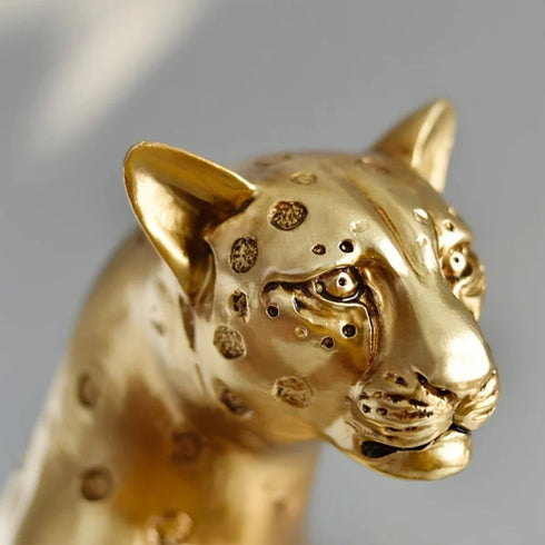 13" Bronze Resin Leopard Hand Painted Tabletop Sculpture