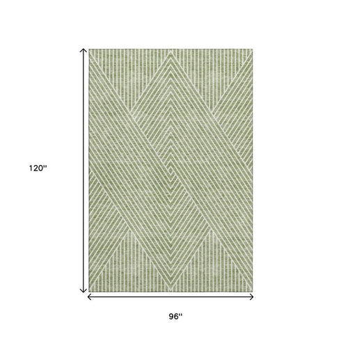 8' X 10' Artichoke Green And Ivory Geometric Washable Area Rug With UV Protection