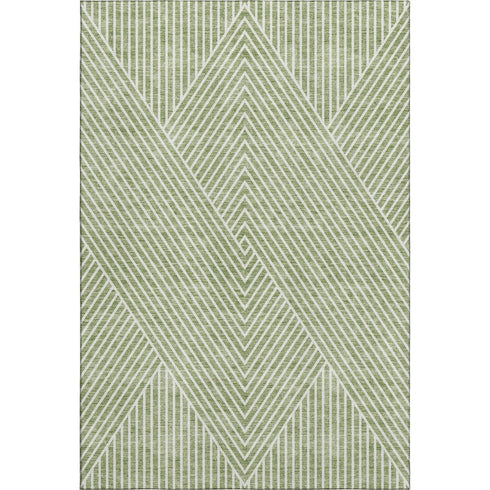 8' X 10' Artichoke Green And Ivory Geometric Washable Area Rug With UV Protection