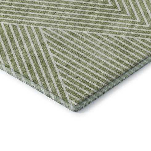 8' X 10' Artichoke Green And Ivory Geometric Washable Area Rug With UV Protection