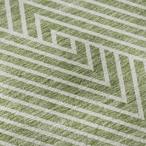 8' X 10' Artichoke Green And Ivory Geometric Washable Area Rug With UV Protection