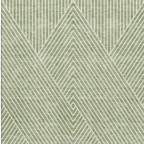 8' X 10' Artichoke Green And Ivory Geometric Washable Area Rug With UV Protection