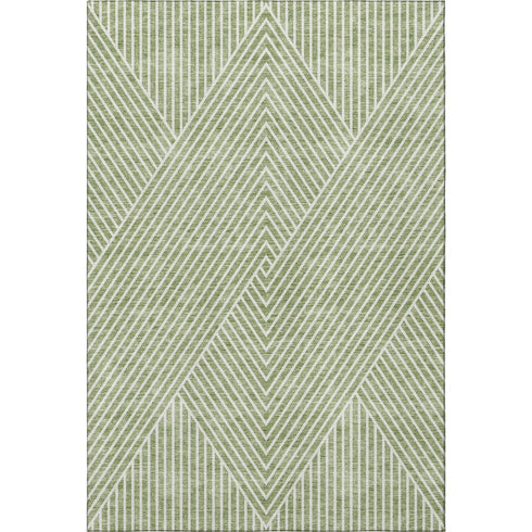 8' X 10' Artichoke Green And Ivory Geometric Washable Area Rug With UV Protection