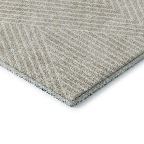 8' X 10' Beige And Ivory Geometric Washable Area Rug With UV Protection