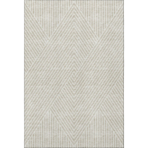 8' X 10' Beige And Ivory Geometric Washable Area Rug With UV Protection