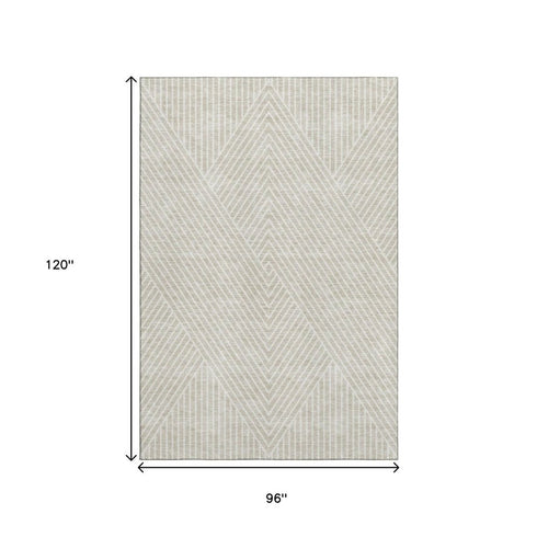 8' X 10' Beige And Ivory Geometric Washable Area Rug With UV Protection