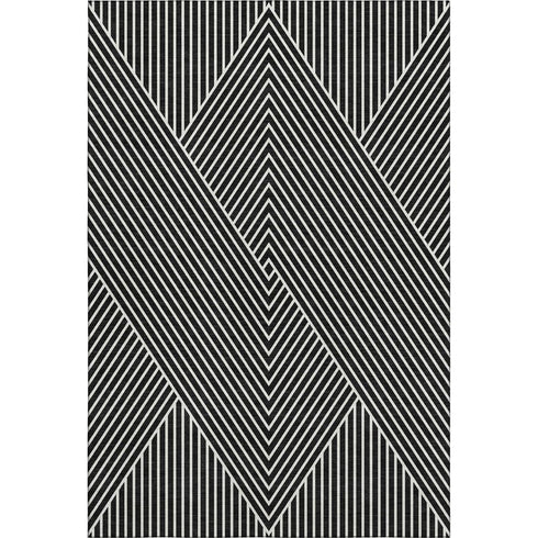 5' X 8' Black And Ivory Geometric Washable Area Rug With UV Protection