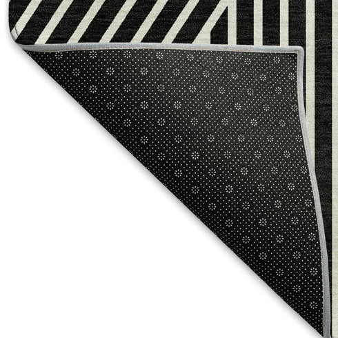 5' X 8' Black And Ivory Geometric Washable Area Rug With UV Protection