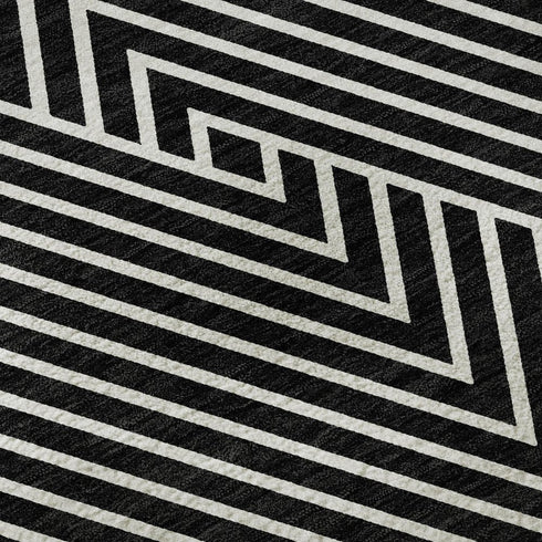 5' X 8' Black And Ivory Geometric Washable Area Rug With UV Protection