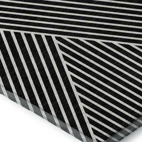 5' X 8' Black And Ivory Geometric Washable Area Rug With UV Protection