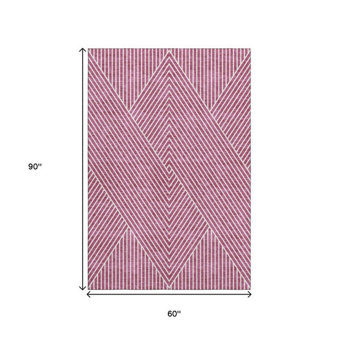 5' X 8' Blush And Ivory Geometric Washable Area Rug With UV Protection